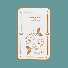 Symbol sign with inscription. Pisces. Vector image of zodiac sign for astrology and horoscopes.
