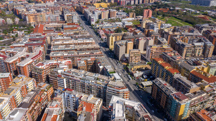 Aerial view of Tiburtina district, an urban zone of Rome in Italy.