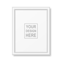 Vector 3d Realistic White Plastic or Wooden A4 Simple Modern Frame Isolated. Design Template of Photo, Picture Frame for Mockup, Presentations. Vector Frame Isolated on White
