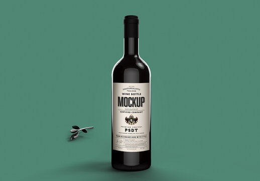Wine Bottle Mockup on Simple Green Background