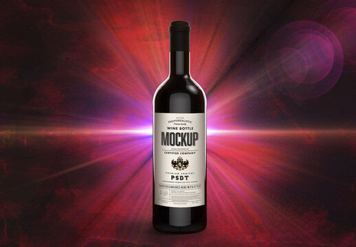 Wine Bottle Mockup with Shadow Flowers Background