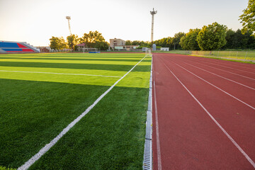 Sport Soccer Stadium Treadmill Rubber Coating Football Ball Football Goal Net Green Field Grass Artificial Lawn Arena 