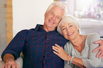 Two hearts, one love. Portrait of a happy senior couple at home.