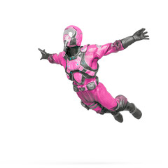 battle pilot doing a free jump in white background