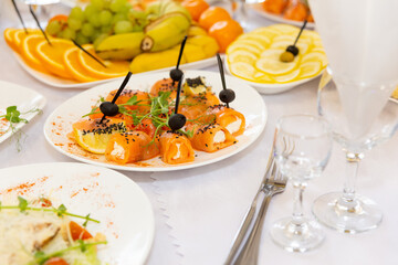 Table set for wedding or another catered event dinner.