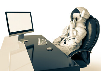 astronaut is doing his job from the home office like a boss © DM7