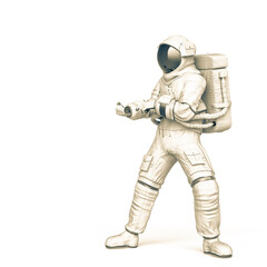 astronaut is pulling a invisible cable with copy space