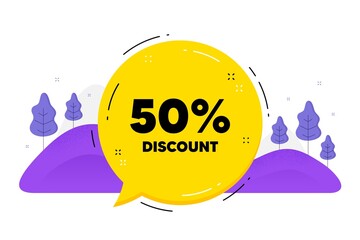 50 percent Discount. Speech bubble chat balloon. Sale offer price sign. Special offer symbol. Talk discount message. Voice dialogue cloud. Vector