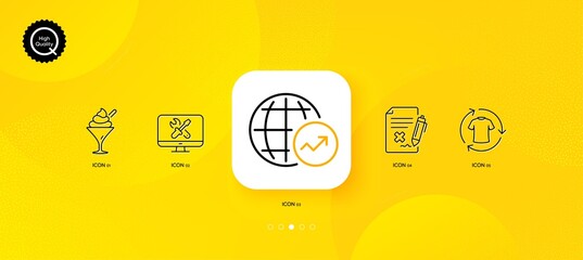 Ice cream, Change clothes and Reject file minimal line icons. Yellow abstract background. World statistics, Repair icons. For web, application, printing. Vector
