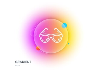 Travel sunglasses line icon. Gradient blur button with glassmorphism. Trip sun glasses sign. Holidays symbol. Transparent glass design. Sunglasses line icon. Vector