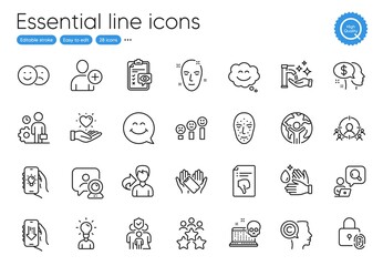 Washing hands, Health skin and Thumb down line icons. Collection of Wash hands, Add user, Hold heart icons. Writer, Face biometrics, Business targeting web elements. Outline washing hands icon. Vector
