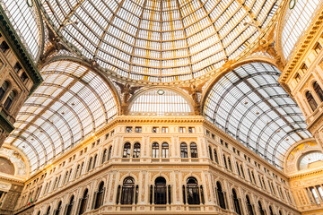 Obraz premium Inside of Galleria Umberto I, a public shopping gallery in Naples, Italy