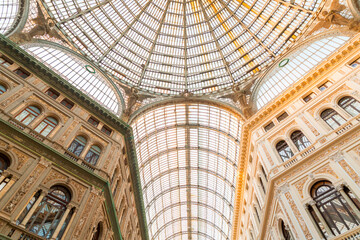 Inside of Galleria Umberto I, a public shopping gallery in Naples, Italy