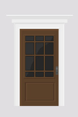 classic wooden door with glass in white frame vector illustration