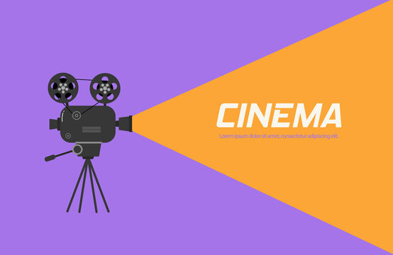 Cinema projector on a tripod, template for banner, flyer or poster.