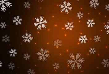 Dark Brown vector background with xmas snowflakes, stars.