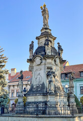 Fototapeta na wymiar Plague pillar with statue of Maria and little Jesus Christ, Presov, Slovakia 