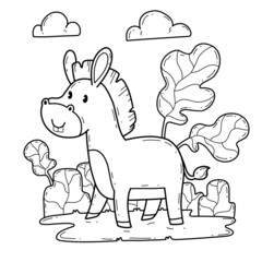 animals coloring book alphabet. Isolated on white background. Vector cartoon donkey.