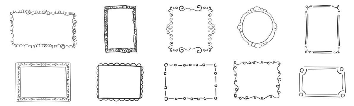 Frames borders sketched doodle in hand drawn style