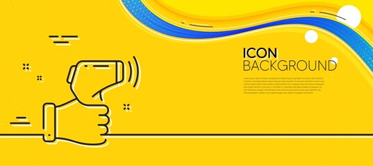Fototapeta na wymiar Electronic thermometer line icon. Abstract yellow background. Temperature scanner sign. Fever measuring symbol. Minimal electronic thermometer line icon. Wave banner concept. Vector