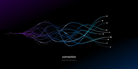 Connection Lines flow dynamically. Technology, digital, communication, science, network, data, Information