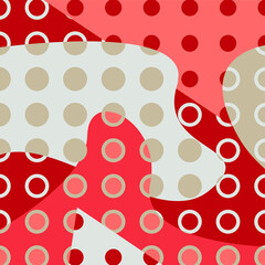 Vector illustration - abstract composition - chaotic curves spots of red and gray colors and an ornament of circles. Concept - contemporary art or wrapping paper