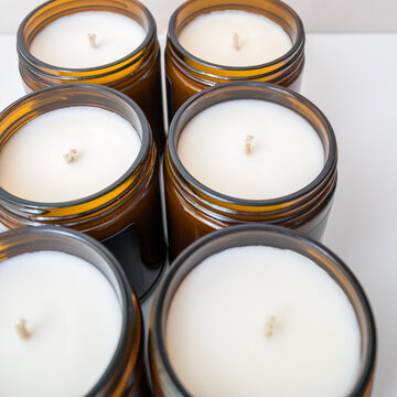 Top view of white waxed candles