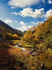 River in the Khibiny mountains in autumn. Autumn landscape