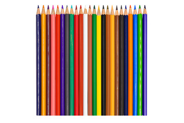 Row of colored pencils isolated on a white background