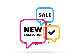 New collection tag. Ribbon bubble chat banner. Discount offer coupon. New fashion arrival sign. Advertising offer symbol. New collection adhesive tag. Promo banner. Vector