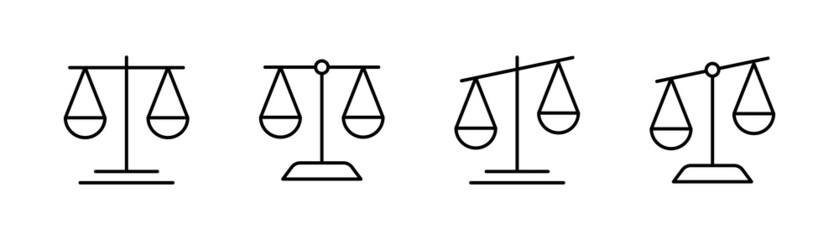 Scale libra icon collection. Judgement justice scale symbol. Law judgment punishment icon