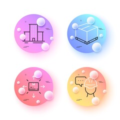 Delivery box, Cardboard box and University campus minimal line icons. 3d spheres or balls buttons. Foreman icons. For web, application, printing. Vector