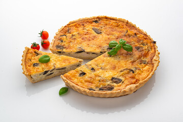 Mushroom pie with cheese and wild mushrooms. Mushroom quiche.