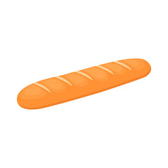 White long bread loaf, french baguette isolated on white background. Bakery product, vector illustration