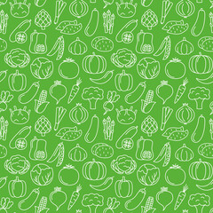 Seamless pattern with icons of vegetables, vector illustration