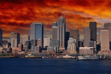 Fototapeta premium Seattle waterfront skyline, downtown