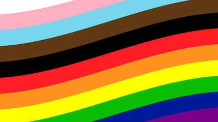Pride Flag Wave Background. Rainbow Background with Progress Pride Flag Colours. LGBTQ Vector Rainbow Background Design