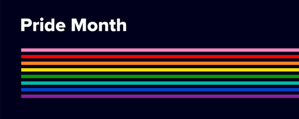 Pride Month Banner with Rainbow Flag Stripes. LGBTQ Flag Background Vector Illustration for Pride Month