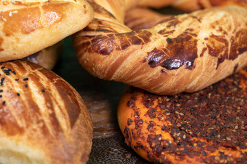 various French bakery on wooden table