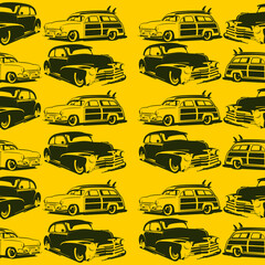 Vintage and retro car silhouette pattern