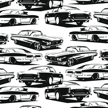 Classic Muscle Car Silhouette Background Pattern