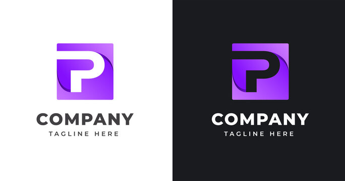 Letter p logo design template with square shape concept gradient element geometric
