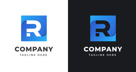 Letter R logo design template with square shape concept gradient element geometric