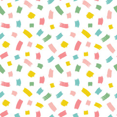 Simple seamless vector pattern with colorful brushstrokes on a white background.