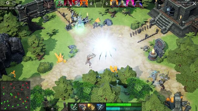 Fake Fantasy RPG Video Game Gameplay. Animated Magic Explosions and Spells. Looped 3D Animation