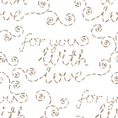 Watercolor seamless pattern with vintage stitch embroidery isolated on white background. Needlework collection.