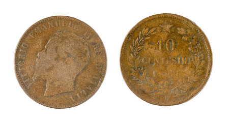 Italian coin - 10 centesimi, Emanuele II. Minted in copper