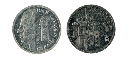 Spanish coins - 1 peseta. Juan Carlos I. Minted in Nickel in 1989