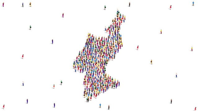 North Korea Map A large group of people form to create a North Korean map. 4K Video Animation.