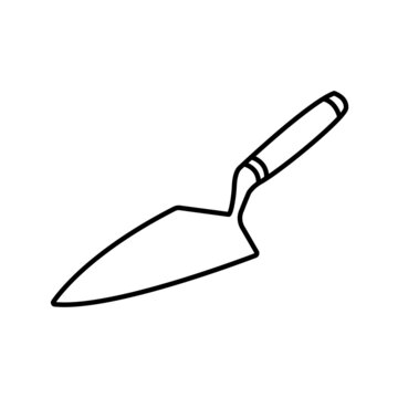 Trowel line icon. Hand tool for spreading and smoothing mortar or plaster. Vector Illustration